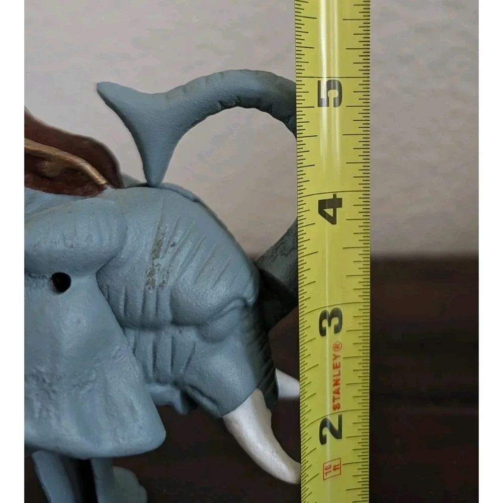 Vintage Cast Iron Elephant Mechanical Coin Bank Trunk Up Howdah Saddle Figurine